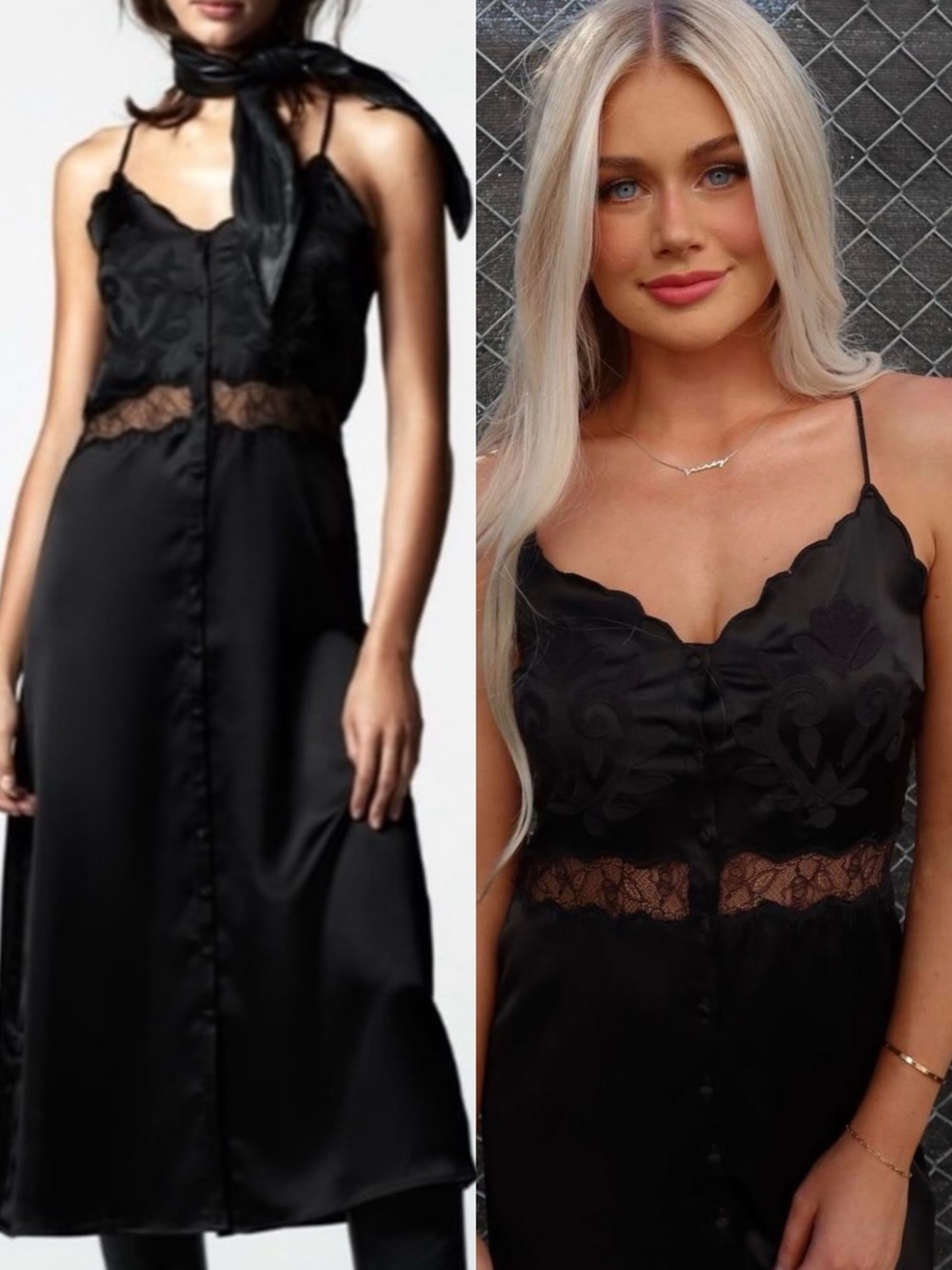 NWT ZARA Black Lace-Trim Satin Slip Dress 7200231800 size S